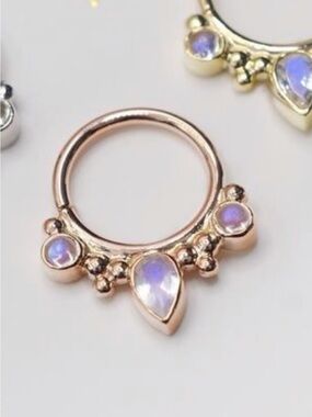 BVLA rose gold rainbow moonstone pear eden ring
